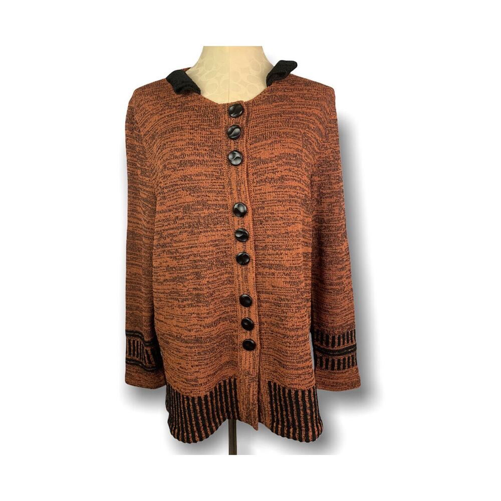 XL Harriet Moss Vintage Womens Cardigan Orange Black McLean VA Made in USA